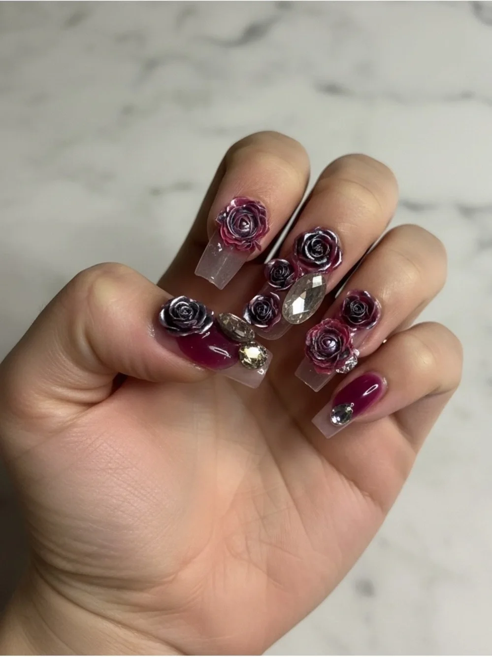 Floral Pink and Purple Press-On Nails